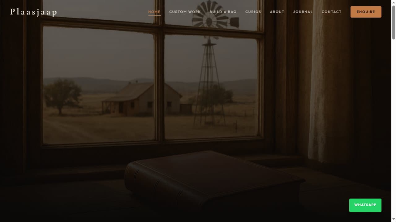 Plaasjaap handmade leather goods website homepage — Lowveld Web portfolio screenshot